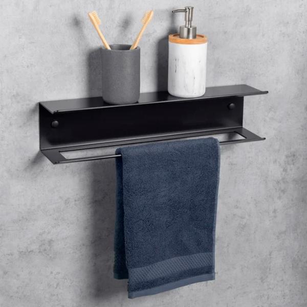 Raft pentru baie Daske Towel Rack with Shelf Pody Adhesive Aluminiu/ Black Mono photo 7