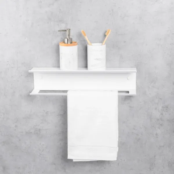 Raft pentru baie Daske Towel Rack with Shelf Pody Adhesive Aluminiu/ White Mono photo 2