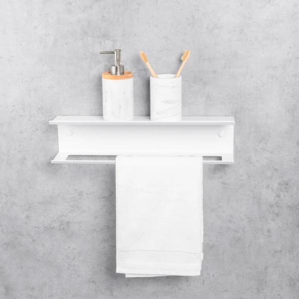 Raft pentru baie Daske Towel Rack with Shelf Pody Adhesive Aluminiu/ White Mono photo 2