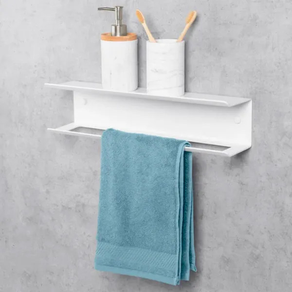Raft pentru baie Daske Towel Rack with Shelf Pody Adhesive Aluminiu/ White Mono photo 3