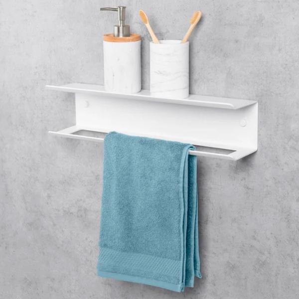 Raft pentru baie Daske Towel Rack with Shelf Pody Adhesive Aluminiu/ White Mono photo 3