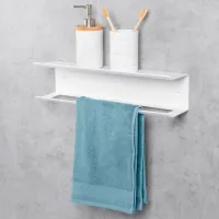 Raft pentru baie Daske Towel Rack with Shelf Pody Adhesive Aluminiu/ White Mono photo 3
