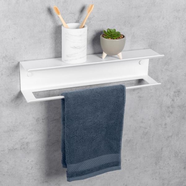 Raft pentru baie Daske Towel Rack with Shelf Pody Adhesive Aluminiu/ White Mono photo 5