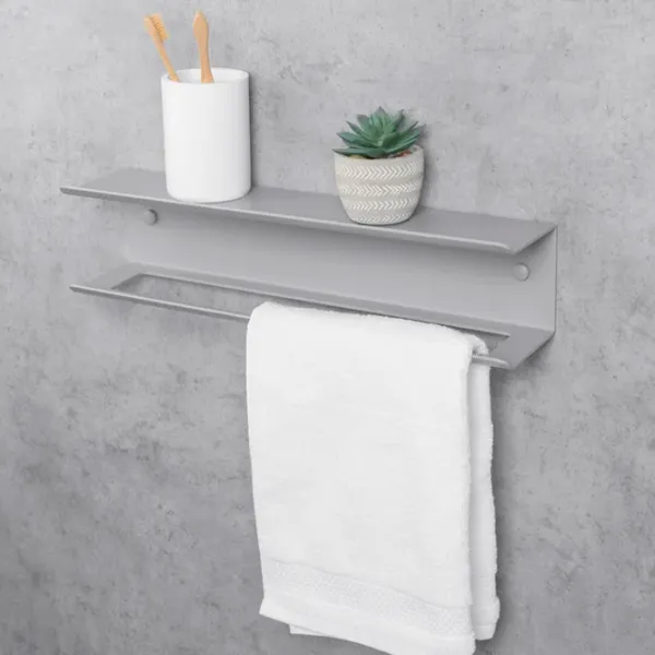 Полка для ванной Daske Towel Rack with Shelf Pody Adhesive Алюминий/ Grey Mono photo 3 Полка для ванной Daske Towel Rack with Shelf Pody Adhesive Алюминий/ Grey Mono photo 3