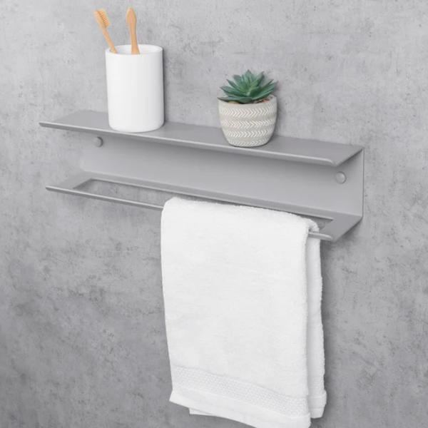 Полка для ванной Daske Towel Rack with Shelf Pody Adhesive Алюминий/ Grey Mono photo 3 Полка для ванной Daske Towel Rack with Shelf Pody Adhesive Алюминий/ Grey Mono photo 3