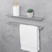 Raft pentru baie Daske Towel Rack with Shelf Pody Adhesive Aluminiu/ Grey Mono photo 3