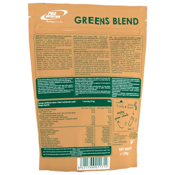 Proteină Pro Nutrition Protein Powder Vegan Greens Blend 250 g (pn0176) praf/ Mix de verdeață photo 2 Proteină Pro Nutrition Protein Powder Vegan Greens Blend 250 g (pn0176) praf/ Mix de verdeață photo 2