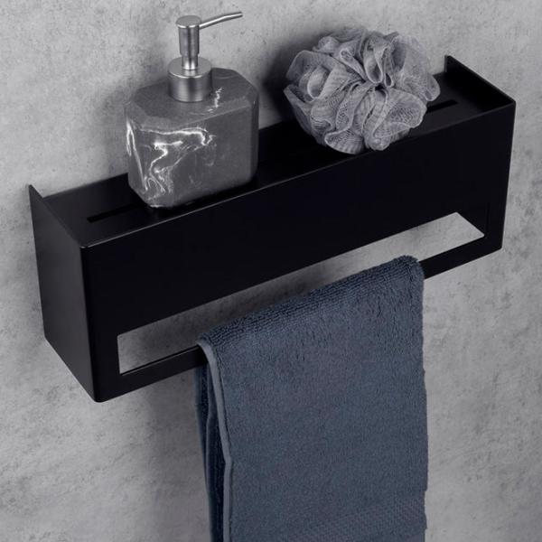 Полка для ванной Daske Towel Rack with Shelf Keyka Adhesive Алюминий/ Black Mono photo 3 Полка для ванной Daske Towel Rack with Shelf Keyka Adhesive Алюминий/ Black Mono photo 3