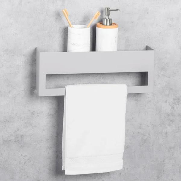 Raft pentru baie Daske Towel Rack with Shelf Keyka Adhesive Aluminiu/ Grey Mono photo 3