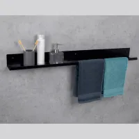 Raft pentru baie Daske Towel Rack with Shelf Mirage Adhesive Left Aluminiu/ Black photo 2