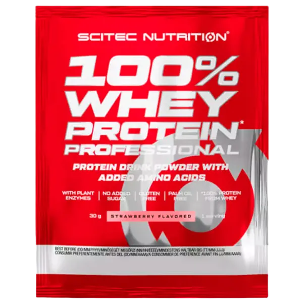 Proteină Scitec Nutrition 100% Whey Protein Professional 30 g (5999100022003) praf/ Сăpșuni photo 1 Proteină Scitec Nutrition 100% Whey Protein Professional 30 g (5999100022003) praf/ Сăpșuni photo 1
