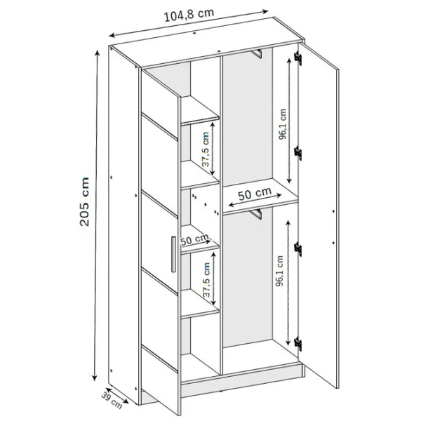 Шкаф Prime Furniture Roj 2D 104.8 x 39см x 205 / ЛДСП / White photo 2 Шкаф Prime Furniture Roj 2D 104.8 x 39см x 205 / ЛДСП / White photo 2