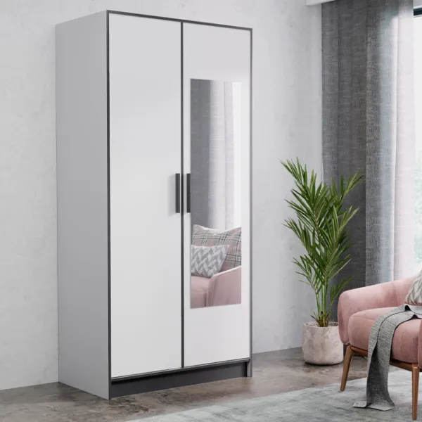 Шкаф Prime Furniture Roj 2D 104.8 x 39см x 205 / ЛДСП / White photo 3 Шкаф Prime Furniture Roj 2D 104.8 x 39см x 205 / ЛДСП / White photo 3