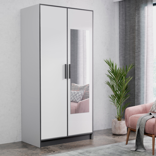 Шкаф Prime Furniture Roj 2D 104.8 x 39см x 205 / ЛДСП / White photo 3 Шкаф Prime Furniture Roj 2D 104.8 x 39см x 205 / ЛДСП / White photo 3