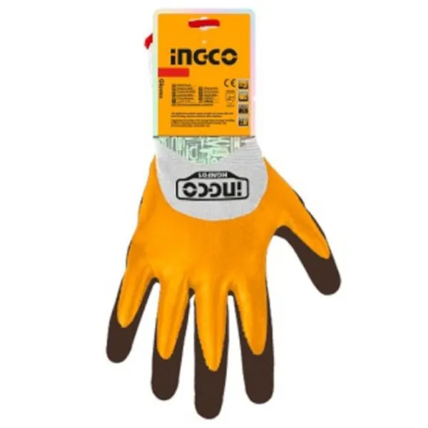Mănuși de protecție INGCO Nitrile Coated Gloves Poliester/ Yelow photo 1 Mănuși de protecție INGCO Nitrile Coated Gloves Poliester/ Yelow photo 1