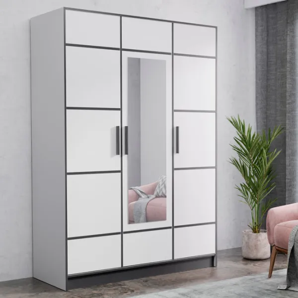 Шкаф Prime Furniture Roj 3D 157 with decorative stripes 156.4 x 39см x 205 / ЛДСП / White photo 2 Шкаф Prime Furniture Roj 3D 157 with decorative stripes 156.4 x 39см x 205 / ЛДСП / White photo 2