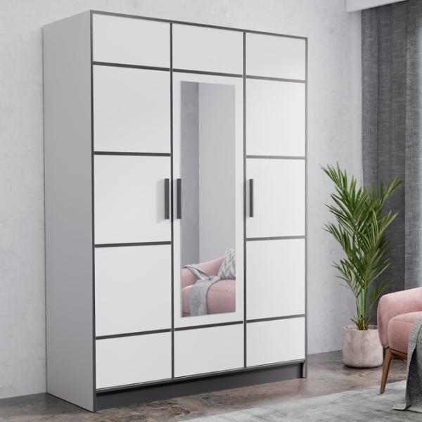 Шкаф Prime Furniture Roj 3D 157 with decorative stripes 156.4 x 39см x 205 / ЛДСП / White photo 2 Шкаф Prime Furniture Roj 3D 157 with decorative stripes 156.4 x 39см x 205 / ЛДСП / White photo 2