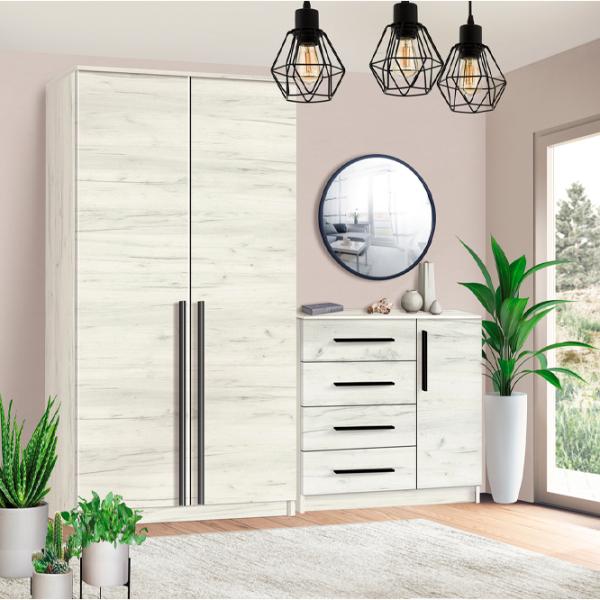 Dulap Modern Kenon 100 x 50 x 210 / DSP / Stejar Craft Alb photo 3