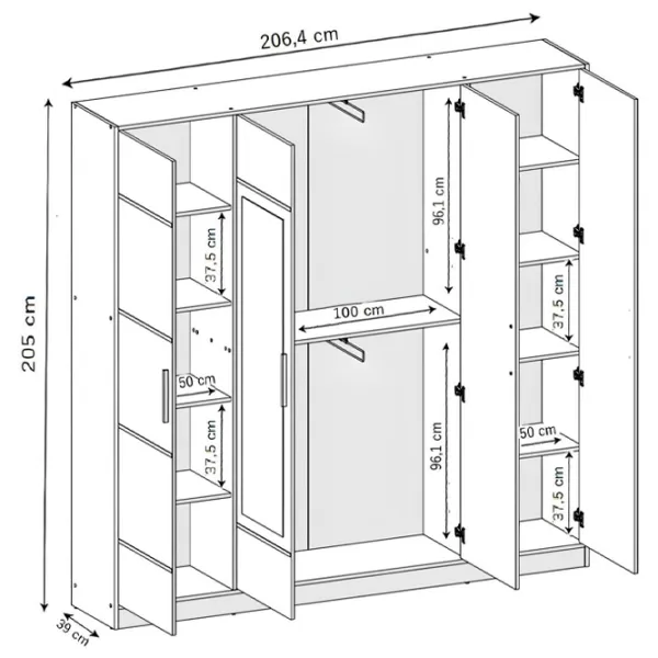 Dulap Prime Furniture Roj 4D 206.4 x 39 x 205 / PAL / White photo 3