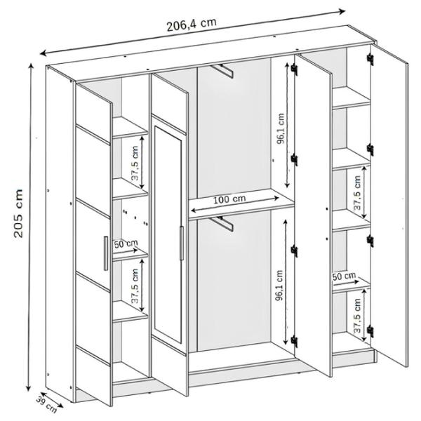 Dulap Prime Furniture Roj 4D 206.4 x 39 x 205 / PAL / White photo 3