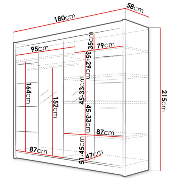 Dulap Space Meble Talin III 180 x 58 x 215 / PAL / White photo 3 Dulap Space Meble Talin III 180 x 58 x 215 / PAL / White photo 3