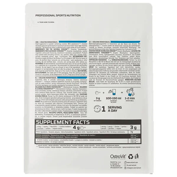 Creatină OstroVit Creatine Monohydrate (5902232610260) 500 g photo 3 Creatină OstroVit Creatine Monohydrate (5902232610260) 500 g photo 3