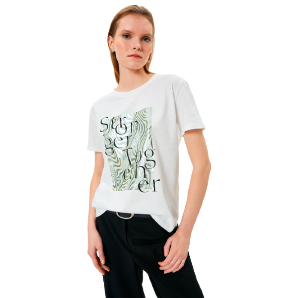 Tricou pentru femei Koton 4SAK50366EK 100% bumbac/ White photo 1 Tricou pentru femei Koton 4SAK50366EK 100% bumbac/ White photo 1