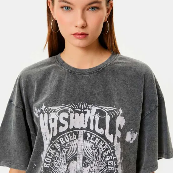 Tricou pentru femei Koton 4SAL10134IK 100% bumbac/ Anthracite photo 3