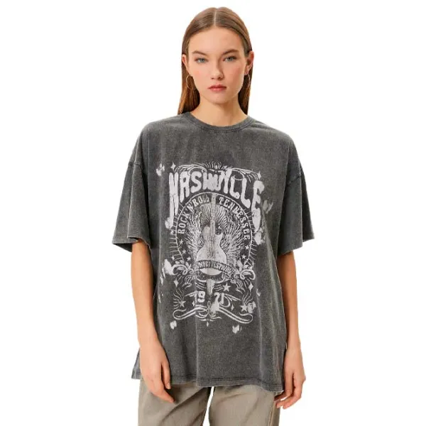 Tricou pentru femei Koton 4SAL10134IK 100% bumbac/ Anthracite photo 1