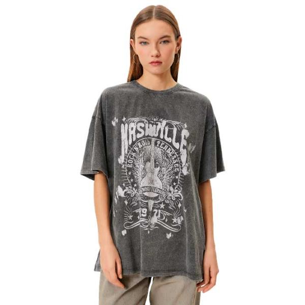 Tricou pentru femei Koton 4SAL10134IK 100% bumbac/ Anthracite photo 1