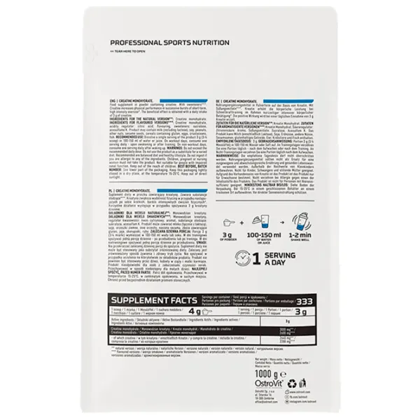 Creatină OstroVit Creatine Monohydrate (5903933917870) 1000 g photo 2