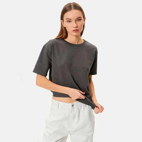 Tricou pentru femei Koton 4SAL10068IK 48% bumbac/ Anthracite photo 3