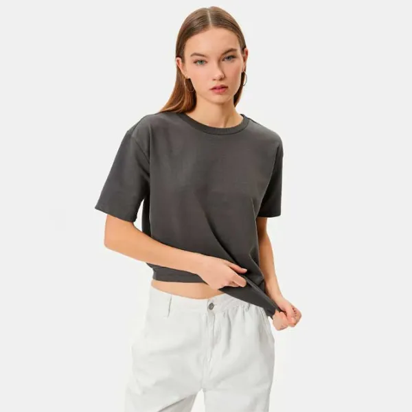 Tricou pentru femei Koton 4SAL10068IK 48% bumbac/ Anthracite photo 2