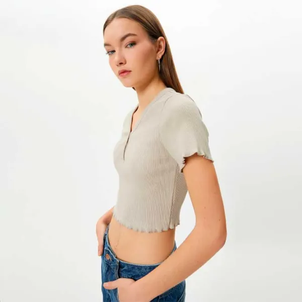 Tricou pentru femei Koton 4SAL10062IK 46% bumbac/ Beige photo 2