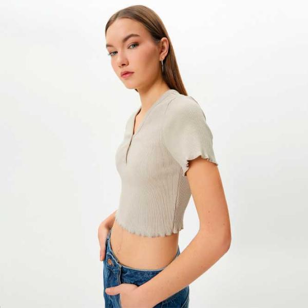 Tricou pentru femei Koton 4SAL10062IK 46% bumbac/ Beige photo 2