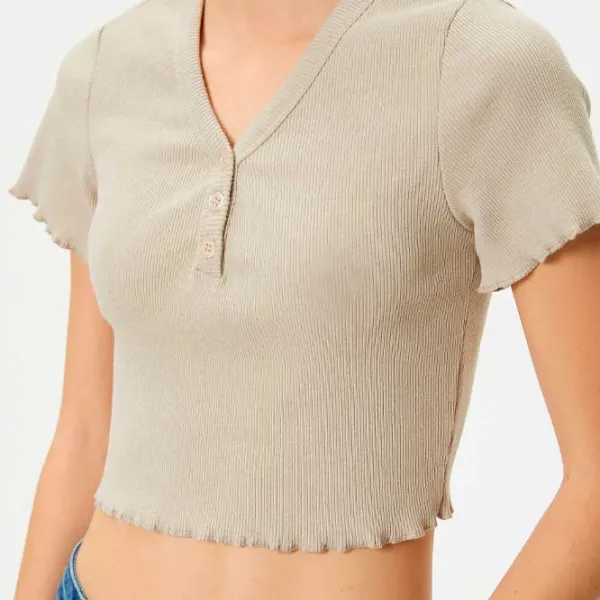 Tricou pentru femei Koton 4SAL10062IK 46% bumbac/ Beige photo 5