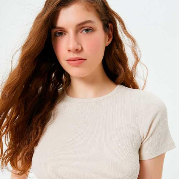 Tricou pentru femei Koton 4SAL10054IK 50% bumbac/ Beige photo 2