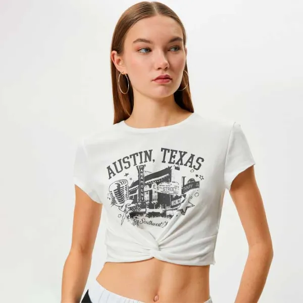 Tricou pentru femei Koton 4SAL10215IK 4 % Elastan/ White photo 2