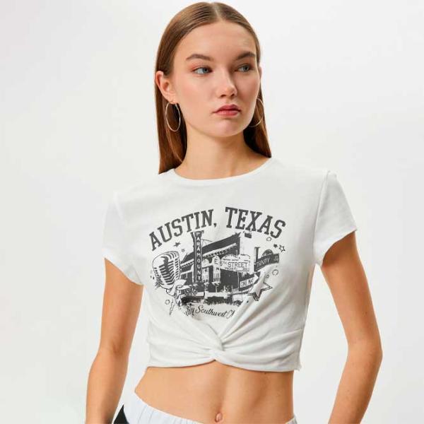 Tricou pentru femei Koton 4SAL10215IK 4 % Elastan/ White photo 2