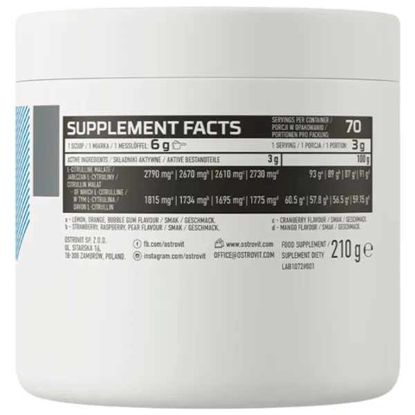 Complexe preantrenament OstroVit Citrulline (5903246223996) 210 g photo 3