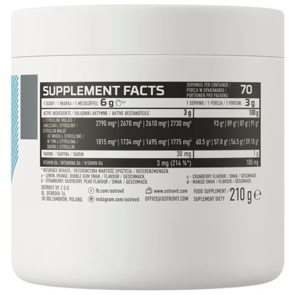 Complexe preantrenament OstroVit Citrulline (5903246224030) 210 g photo 3 Complexe preantrenament OstroVit Citrulline (5903246224030) 210 g photo 3