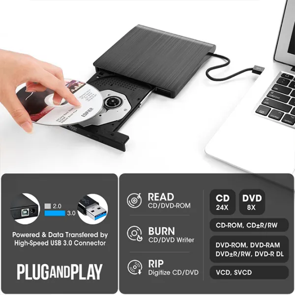 Оптический привод Roofull ECD819-SU3 USB 3.0/ Black photo 3