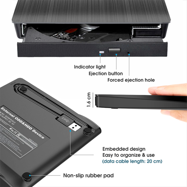 Оптический привод Roofull ECD819-SU3 USB 3.0 Type A/ Black photo 2