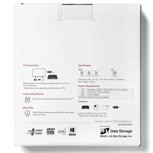 Оптический привод LG GP57ES40 USB 2.0/ Серебристый photo 6