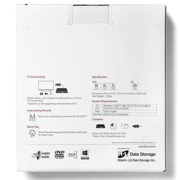 Оптический привод LG GP57ES40 USB 2.0/ Серебристый photo 6