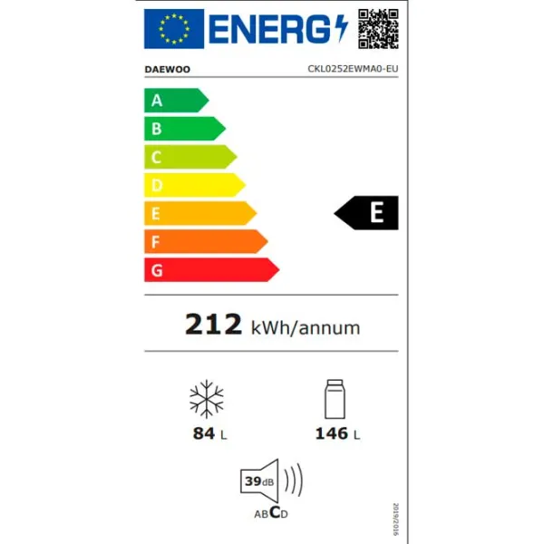 Frigider Daewoo CKL0252EWMA0-EU cu congelator jos 230 l / 152 cm / White photo 5