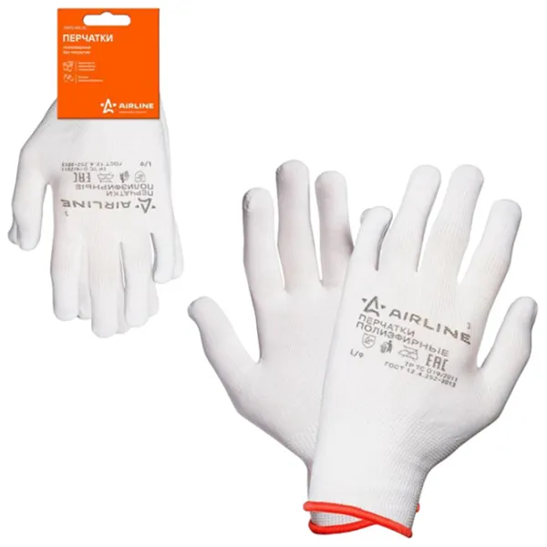 Mănuși de protecție Airline AWG-NS-12 Poliester/ White photo 3 Mănuși de protecție Airline AWG-NS-12 Poliester/ White photo 3