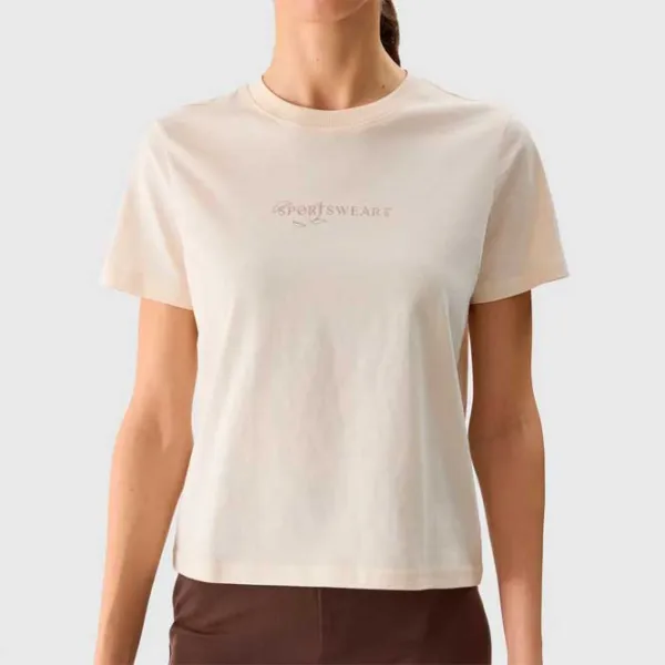 Tricou pentru femei 4F 4FWSS24TTSHF1354 100% bumbac/ Beige photo 4