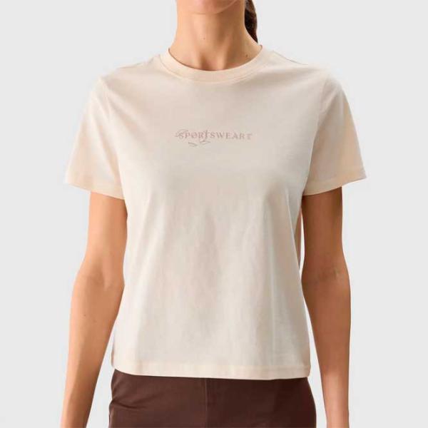 Tricou pentru femei 4F 4FWSS24TTSHF1354 100% bumbac/ Beige photo 2