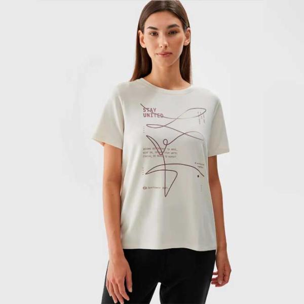 Tricou pentru femei 4F 4FAW23TTSHF0900 70% modal/ Beige photo 2